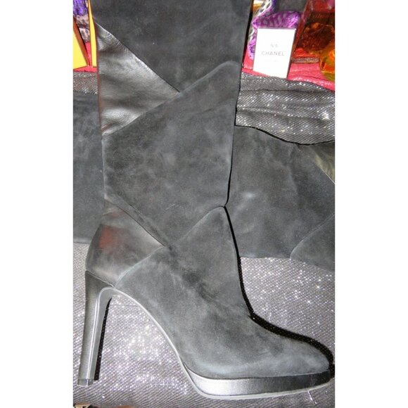 Antonia Melani Mixed Italian Suede and Leather Heeled Knee Boots size 10 - Picture 2 of 9